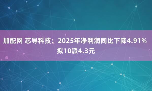 加配网 芯导科技：2025年净利润同比下降4.91% 拟10派4.3元